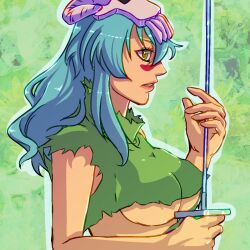 1girl bleach breasts highres holding large_breasts long_hair nelliel_tu_odelschwanck revealing_clothes solo sword torn_clothes underboob weapon