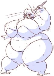 Rule 34 | 1girl, borrowed character, breasts, chopsticks, fat, food, gigantic breasts, highres, obese, sprite37