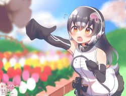 Rule 34 | 1girl, african penguin (kemono friends), bare shoulders, black gloves, black hair, black skirt, blurry, bow, bowtie, bug, butterfly, commentary request, depth of field, elbow gloves, flower, gloves, headphones, high collar, highres, insect, kemono friends, kemono friends v project, long hair, microphone, mitorizu 02, multicolored hair, official alternate costume, penguin girl, penguin tail, pink hair, pleated skirt, reaching, reaching towards viewer, skirt, sleeveless, solo, streaked hair, sweater, tail, virtual youtuber, white hair, white sweater