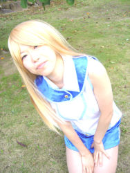 Rule 34 | blonde hair, cosplay, obelisk blue uniform, photo (medium), school uniform, smile, tenjouin asuka, tenjouin asuka (cosplay), yu-gi-oh!, yu-gi-oh! gx