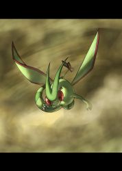 Rule 34 | animal focus, claws, commentary request, creatures (company), flygon, flying, full body, game freak, gen 3 pokemon, highres, ia (ilwmael9), letterboxed, looking at viewer, nintendo, no humans, pokemon, pokemon (creature), sandstorm, solo