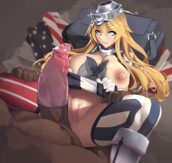 Rule 34 | + +, 10s, 1boy, 1girl, american flag, american flag legwear, american flag panties, american flag print, anus, bag, blonde hair, blue eyes, breasts, clothes lift, condom, erection, highres, huge breasts, iowa (kancolle), kantai collection, large areolae, large penis, legs, long hair, lying, nipples, on back, open mouth, out of frame, oxykoma, panties, penis, print panties, pussy, skirt, skirt lift, smile, solo focus, spread legs, star-shaped pupils, star (symbol), striped clothes, striped panties, striped thighhighs, symbol-shaped pupils, thighhighs, thighs, uncensored, underwear, vertical-striped clothes, vertical-striped thighhighs