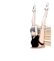 Rule 34 | 1girl, absurdres, arched back, arm support, female focus, flexible, full body, highres, legs up, light smile, looking at viewer, lying, on stomach, simple background, solo, tnsdl85, white background, yoga
