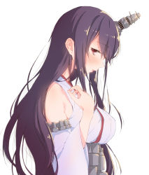 Rule 34 | 10s, 1girl, aida takanobu, bare shoulders, blush, breasts, detached sleeves, fusou (kancolle), hair ornament, hand on own chest, kantai collection, large breasts, long hair, looking at viewer, nontraditional miko, parted lips, profile, purple hair, red eyes, simple background, sketch, solo, upper body, white background