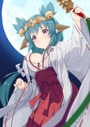 Rule 34 | 1girl, absurdres, alternate breast size, alternate species, animal ears, artist request, bell, blue hair, breasts, commission, hair bell, hair ornament, hakama, hakama skirt, highres, indie virtual youtuber, japanese clothes, jingle bell, kagura suzu, large breasts, lincoro, long hair, miko, pointy ears, red eyes, red hakama, second-party source, short twintails, skirt, solo, tiara, twintails, virtual youtuber, wide sleeves