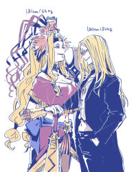 Rule 34 | 1boy, 1girl, blonde hair, brother and sister, face-to-face, fate/grand order, fate (series), glasses, long hair, looking at another, mexican clothes, nobicco, quetzalcoatl (fate), siblings, tezcatlipoca (fate), very long hair