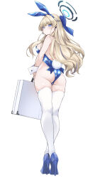 Rule 34 | 1girl, absurdres, animal ears, ass, back, bare shoulders, blonde hair, blue archive, blue eyes, blue leotard, braid, breasts, briefcase, detached collar, earpiece, fake animal ears, fake tail, french braid, fukuinu, full body, hair ribbon, high heels, highleg, highleg leotard, highres, leotard, long hair, looking at viewer, looking back, medium breasts, official alternate costume, playboy bunny, rabbit ears, rabbit tail, ribbon, solo, strapless, strapless leotard, tail, thighhighs, toki (blue archive), toki (bunny) (blue archive), very long hair, wrist cuffs
