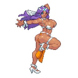 Rule 34 | ass, breasts, dark skin, dragon quest, high heels, large breasts, lowres, manya (dq4), muscular, pixel art, purple hair, shoes, tagme, thick thighs, thighs, yumurama