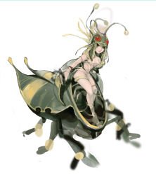 Rule 34 | 1girl, ant, ant girl, antennae, blonde hair, breasts, bug, closed mouth, commentary request, completely nude, full body, green eyes, helmet, highres, insect, long hair, looking at viewer, maya (ragnarok online), medium breasts, miyako3344, nude, ragnarok online, simple background, solo, white background
