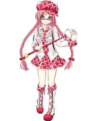 Rule 34 | 1girl, bingsang, boots, braid, cross-laced footwear, full body, glasses, hat, hello kitty, long hair, lucia, lucia (pangya), necktie, pangya, pink eyes, pink hair, sanrio, solo, standing, straight-on, transparent background, twin braids, very long hair