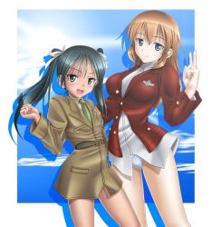 Rule 34 | 2girls, alternate costume, charlotte e. yeager, cosplay, francesca lucchini, multiple girls, mushoku no hourousha, open mouth, smile, strike witches, world witches series