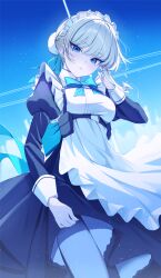 Rule 34 | 1girl, absurdres, blonde hair, blue archive, blue eyes, braid, french braid, ggatip, highres, looking at viewer, maid, outdoors, solo, toki (blue archive)