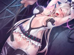 Rule 34 | 00s, 1girl, blush, breasts, breasts apart, censored, chevalier (taimanin asagi), covered erect nipples, humiliation, large breasts, lilith-soft, long hair, nobushito kuro, open mouth, pointy ears, puffy nipples, pussy juice, restrained, silver hair, tagme, taimanin (series), taimanin asagi, taimanin asagi kessen arena