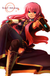 Rule 34 | blue eyes, hashimochi, crossed legs, long hair, lying, megurine luka, pink hair, smile, solo, thighhighs, vocaloid