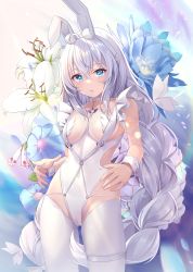 Rule 34 | + +, 1girl, absurdres, ahoge, animal ears, azur lane, blue eyes, bow, braid, breasts, cameltoe, chinese commentary, choker, collarbone, commentary request, cowboy shot, crossed bangs, fake animal ears, flower, hair bow, hairband, highres, le malin (azur lane), le malin (listless lapin) (azur lane), leotard, long hair, looking at viewer, low twin braids, medium breasts, o-ring, o-ring choker, official alternate costume, open mouth, playboy bunny, sidelocks, signature, solo, standing, thigh strap, tokiha reimu, twin braids, very long hair, white bow, white legwear, white leotard, wrist cuffs