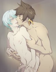 Rule 34 | 10s, 2boys, anal, blue hair, blush, bottomless, brown hair, cum, earrings, ejaculating while penetrated, ejaculation, erection, highres, imminent kiss, jewelry, kiss, male focus, male penetrated, mikleo (tales), multiple boys, nipples, nude, penis, piercing, sex, silver hair, size difference, sorey (tales), steam, sweat, tales of (series), tales of zestiria, uncensored, wince, yaoi, zehel az