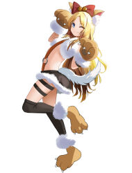 1girl ;) animal_ear_fluff animal_ears animal_hands blackminolith_(2ne) blonde_hair blue_eyes brown_footwear brown_gloves cat_costum cat_ears cat_tail commission fake_animal_ears fake_tail frenda_seivelun from_side full_body gloves hands_up highres long_hair looking_at_viewer navel one_eye_closed paw_gloves paw_shoes pixiv_commission revealing_clothes simple_background smile solo stomach tail thigh_strap toaru_kagaku_no_railgun toaru_kagaku_no_railgun_s toaru_majutsu_no_index white_background