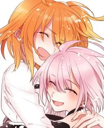 Rule 34 | 2girls, bare shoulders, blush, detached sleeves, closed eyes, fate/grand order, fate (series), fujimaru ritsuka (female), height difference, hug, long sleeves, mash kyrielight, multiple girls, open mouth, orange hair, purple hair, short hair, short ponytail, side ponytail, snow, tears