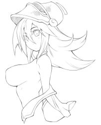 Rule 34 | 1girl, areola slip, blush, boots, breasts, dark magician girl, female focus, hat, large breasts, long hair, magical girl, metata, monochrome, solo, topless, yu-gi-oh!, yu-gi-oh! duel monsters
