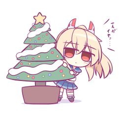 Rule 34 | 1girl, ayanami (azur lane), azur lane, bad id, bad pixiv id, blonde hair, blue sailor collar, christmas, christmas tree, headgear, highres, kashimu, long hair, looking at viewer, miniskirt, pleated skirt, red eyes, sailor collar, simple background, skirt, solo, white background