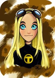 1girl blonde_hair blue_eyes dc_comics female_focus goggles long_hair portrait smile solo teen_titans terra_(dc)