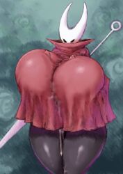 Rule 34 | 1boy, 1girl, 2b-ge, black skin, blush, breasts, colored skin, cum, dress, eyelashes, femdom, furry, furry female, gigantic breasts, hetero, hollow knight, hornet (hollow knight), horns, red dress, standing, sword, thick thighs, thighs, weapon, wide hips