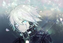 Rule 34 | 1boy, 9ji (48792047), ahoge, android, black headphones, blue background, blue eyes, closed mouth, commentary request, danganronpa (series), danganronpa v3: killing harmony, glowing, glowing eyes, gradient background, hair between eyes, k1-b0, light smile, male focus, petals, short hair, simple background, solo, sparkle, upper body, white hair