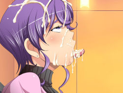 Rule 34 | 1girl, aftersex, ahegao, blush, chiro (youkai tamanokoshi), cum, cum in mouth, cum on hair, cum on tongue, curved tongue, earrings, facial, female focus, fucked silly, jewelry, mature female, open mouth, portrait, purple hair, rolling eyes, single earring, solo, tongue, tongue out, tsumadori
