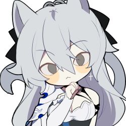 Rule 34 | 1girl, animal ears, breasts, bronya zaychik, bronya zaychik (silverwing: n-ex), cat ears, cat girl, cat tail, cleavage, closed mouth, dress, earrings, grey eyes, grey hair, hair ornament, highres, honkai (series), honkai impact 3rd, jewelry, large breasts, long hair, looking at viewer, official art, single earring, solo, tail, transparent background, upper body, white dress