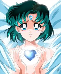 Rule 34 | 1girl, bishoujo senshi sailor moon, blue eyes, blue hair, earrings, heart, highres, jewelry, mizuno ami, sailor mercury, short hair, sumoonshi