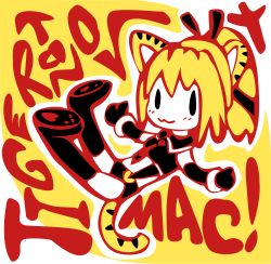 Rule 34 | absurdres, animal ears, apple inc., black eyes, blonde hair, boots, cat ears, chibi, gloves, highres, long hair, macintosh, necktie, ost-tan, ponytail, striped, suspenders, thighhighs, tiger, vector trace
