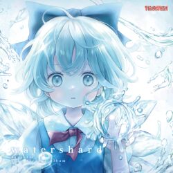 Rule 34 | 1girl, album cover, blue bow, blue dress, blue eyes, blue hair, blush, bow, buttons, cirno, collared shirt, cover, dress, fairy, hair bow, ice, ice wings, open mouth, pinafore dress, sasami (shiroi fuwafuwa), shirt, short hair, short sleeves, sleeveless, sleeveless dress, solo, touhou, upper body, water, white shirt, wings
