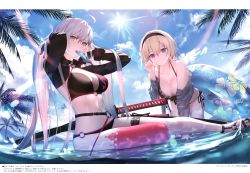 Rule 34 | 2girls, absurdres, ahoge, all fours, bikini, black bikini, black footwear, black gloves, black jacket, blonde hair, blue eyes, blue jacket, blush, braid, breasts, choker, cleavage, collarbone, day, fate/grand order, fate (series), food, gloves, hair between eyes, hairband, highres, hood, hooded jacket, huge filesize, innertube, jacket, jeanne d&#039;arc alter (swimsuit berserker) (fate), jeanne d&#039;arc (fate), jeanne d&#039;arc (ruler) (fate), jeanne d&#039;arc (swimsuit archer) (fate), jeanne d&#039;arc (swimsuit archer) (first ascension) (fate), jeanne d&#039;arc alter (fate), jeanne d&#039;arc alter (swimsuit berserker) (fate), katana, large breasts, long hair, looking at viewer, mashima saki (mashimasa), mouth hold, multiple girls, multiple swords, nail polish, o-ring, o-ring bikini, o-ring bottom, ocean, open clothes, outdoors, palm tree, popsicle, red legwear, red nails, reflection, scan, sheath, sheathed, shrug (clothing), side-tie bikini bottom, silver hair, single braid, single thighhigh, sitting, smile, sunlight, swim ring, swimsuit, sword, thighhighs, toeless footwear, toenail polish, toenails, tree, very long hair, weapon, wet, yellow eyes