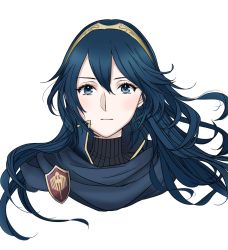 Rule 34 | 1girl, blue eyes, blue hair, blue scarf, closed mouth, commentary request, fire emblem, hair between eyes, highres, jewelry, long hair, looking at viewer, lucina (fire emblem), nintendo, pendant, portrait, ribbed sweater, roroichi, scarf, solo, super smash bros., sweater