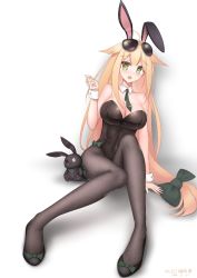 Rule 34 | 10s, 1girl, 2019, animal ears, bar (place), black footwear, black pantyhose, blonde hair, bow, breasts, commentary request, dated, eyewear on head, fake animal ears, full body, girls&#039; frontline, green bow, green eyes, green ribbon, gun, hair bow, hair ribbon, large breasts, leotard, long hair, looking at viewer, low-tied long hair, m1918 (bunny girl) (girls&#039; frontline), m1918 (girls&#039; frontline), m1918 bar, machine gun, mao you jun, necktie, official alternate costume, open mouth, pantyhose, personification, playboy bunny, rabbit ears, rabbit girl, ribbon, shoes, simple background, sitting, solo, stuffed animal, stuffed rabbit, stuffed toy, sunglasses, very long hair, weapon, white background, wrist cuffs