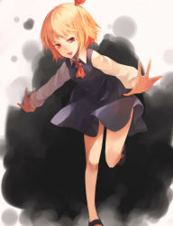 Rule 34 | 1girl, ascot, bad id, bad pixiv id, blonde hair, embodiment of scarlet devil, female focus, kanta (co2co8), neon (co2co8), no socks, open mouth, red eyes, rumia, short hair, smile, solo, standing, standing on one leg, touhou
