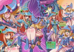 Rule 34 | 2girls, :o, alternate universe, ass, bare shoulders, blonde hair, blue footwear, blue headwear, blush, blush stickers, boots, breasts, brown hair, card, chain, chaya mago, choker, cleavage, dark magician girl, duel monster, femdom, green eyes, hair between eyes, hat, holding, holding wand, injury, jewelry, large breasts, long hair, looking at another, looking at viewer, lying on person, magical girl, magician&#039;s valkyria, multiple girls, multiple views, necklace, open mouth, pentacle, playing card, restrained, revealing clothes, shadow spell (yu-gi-oh!), smile, spanked, spanking, staff, surprised, sweat, trembling, very long hair, wand, wizard hat, yu-gi-oh!, yu-gi-oh! duel monsters, yu-gi-oh! gx