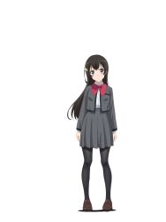Rule 34 | 10s, 1girl, black hair, black pantyhose, blue eyes, bow, bowtie, breast pocket, breasts, brown footwear, clenched hands, collared shirt, full body, grey jacket, grey skirt, highres, jacket, kagura hikari, loafers, long hair, looking at viewer, official art, open clothes, open jacket, pantyhose, pleated skirt, pocket, red bow, red bowtie, saita hiroyuki, school uniform, seishou music academy uniform, shadow, shiny footwear, shirt, shirt tucked in, shoes, shoujo kageki revue starlight, skirt, small breasts, solo, sparkle hair ornament, standing, transparent background, v-shaped eyebrows, white shirt