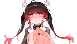 Rule 34 | bad id, bad pixiv id, barefoot, black hair, demon, demon wings, dokomon, foot up, gloves, greek toe, heart, heart-shaped pupils, original, red eyes, red hair, soles, symbol-shaped pupils, toes, twintails, white gloves, wings