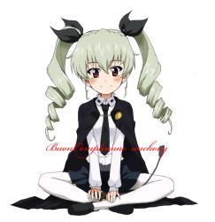 Rule 34 | 10s, 1girl, anchovy (girls und panzer), anzio school uniform, arm support, belt, black belt, black cape, black footwear, black necktie, black ribbon, black skirt, blush, cape, character name, closed mouth, commentary, cursive, dress shirt, drill hair, full body, girls und panzer, green hair, hair ribbon, happy birthday, indian style, italian text, kayabakoro, loafers, long hair, long sleeves, looking at viewer, miniskirt, necktie, pantyhose, pleated skirt, red eyes, ribbon, riding crop, school uniform, shirt, shoes, simple background, sitting, skirt, smile, solo, twin drills, twintails, white background, white pantyhose, white shirt