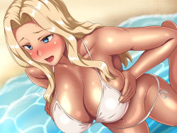 Rule 34 | 1girl, ass, blonde hair, blue eyes, breasts, female focus, hot mikan, mature female, swimsuit