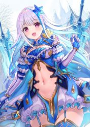 Rule 34 | 1girl, :d, akabane (zebrasmise), armor, bird, blue gloves, blue hair, blue shirt, blue thighhighs, breasts, center opening, colored inner hair, cowboy shot, duck, elbow gloves, garter straps, gauntlets, gloves, gold trim, hair ornament, highres, lize helesta, long hair, looking at viewer, miniskirt, multicolored hair, navel, nijisanji, open mouth, pauldrons, pink eyes, revealing clothes, sebastian piyodore, shirt, shoulder armor, skirt, small breasts, smile, solo, stomach, streaked hair, sword, thighhighs, two-tone hair, very long hair, virtual youtuber, weapon, white hair, white skirt, zettai ryouiki