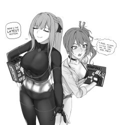 Rule 34 | 2girls, @ @, absurdres, ak-12 (girls&#039; frontline), artificial vagina, bikini, bikini under clothes, black bikini, blush, bodysuit, box, braid, breasts, choker, closed eyes, clothes pin, commission, french braid, girls&#039; frontline, gloves, greyscale, highres, holding, k11 (girls&#039; frontline), large breasts, long hair, long sleeves, matsu arts, medium breasts, monochrome, multiple girls, navel, open clothes, ponytail, sex toy, side ponytail, sleeves rolled up, smile, speech bubble, swimsuit, toned, uterus, white background