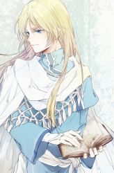 Rule 34 | 1boy, blonde hair, blue eyes, book, cape, fire emblem, fire emblem: the blazing blade, holding, holding book, long hair, looking at viewer, lucius (fire emblem), male focus, nintendo, smile, trap
