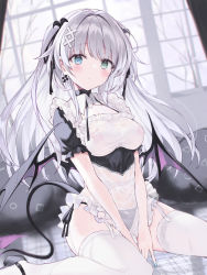 Rule 34 | 1girl, black panties, commentary, garter belt, hair intakes, head tilt, heterochromia, highres, looking at viewer, nanananana, no pants, original, panties, pasties, see-through, solo, symbol-only commentary, tape, tape on nipples, thighhighs, underwear, white thighhighs