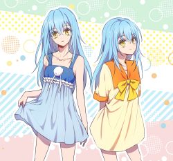 Rule 34 | 2others, blue hair, closed mouth, dress, highres, kotorimyuu, long hair, looking at viewer, multiple others, multiple persona, open mouth, rimuru tempest, smile, tensei shitara slime datta ken, yellow eyes