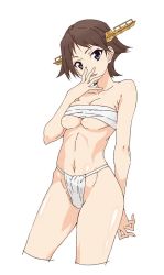 Rule 34 | 10s, 1girl, akitetsu, bad id, bad twitter id, brown hair, budget sarashi, collarbone, cowboy shot, cropped legs, fundoshi, hairband, hiei (kancolle), highres, japanese clothes, kantai collection, looking at viewer, navel, sarashi, short hair, solo, underwear, underwear only, white background