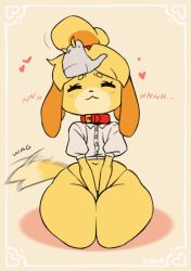 Rule 34 | 1girl, :3, animal collar, animal crossing, animal ears, animated, animated gif, arms between legs, blush, borvar, collar, disembodied limb, dog ears, dog girl, dog tail, furry, furry female, hand on another&#039;s chin, headpat, isabelle (animal crossing), nintendo, open mouth, petting, scratching chin, seiza, simple background, sitting, skindentation, smile, stroking another&#039;s chin, tail, tail wagging, thick thighs, thighs, thong, wide hips