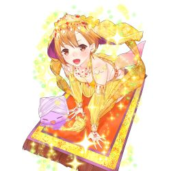 Rule 34 | 1girl, all fours, ama mitsuki, cat, detached sleeves, earrings, genie, jewelry, lamp, looking at viewer, magic carpet, necklace, official art, open mouth, orange hair, red eyes, solo, sparkle, transparent background, uchi no hime-sama ga ichiban kawaii
