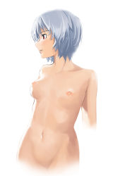 Rule 34 | 1girl, ayanami rei, blue hair, blush, breasts, completely nude, highres, navel, neon genesis evangelion, nipples, nude, open mouth, otakeyan, red eyes, short hair, small breasts, solo
